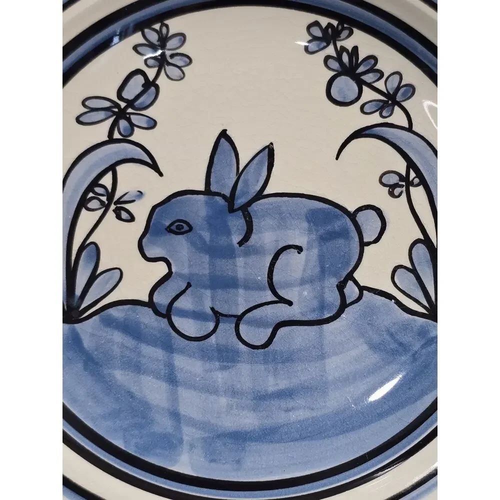 Vintage Jensen Turnage Studio Art Pottery Rabbit Plate Dish Blue Whimsical